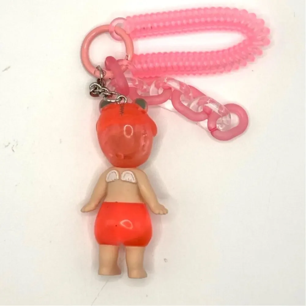 New Unbranded Kewpie/Angel Collectible Mini Figure, Pink Bear Keychain
